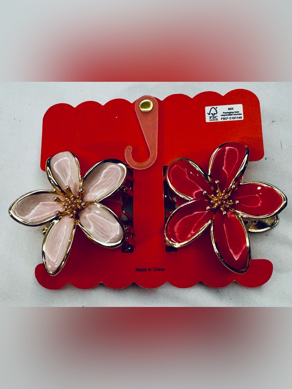Sunday State Floral Enamel Hair Clips - Red & Light Pink